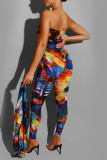Blue Fashion Casual Print Basic Long Sleeve Two Pieces