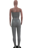 Grey Milk Silk Fashion Sexy adult Ma'am Solid Draped Two Piece Suits pencil Sleeveless Two Pieces