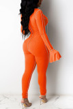 Orange Fashion Sexy Solid Split Joint V Neck Skinny Jumpsuits