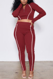 Apricot Casual Sportswear Polyester Fiber Patchwork Solid Split Joint Pants Zipper Collar Long Sleeve Regular Sleeve Short Two Pieces