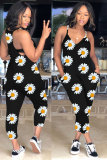 White Fashion Sexy Floral Print Patchwork Sleeveless Slip Jumpsuits