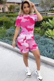 Green Polyester Fashion Active adult Ma'am Patchwork Print Camouflage Two Piece Suits Straight Short Sleeve Two Pieces