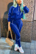 Blue Fashion Casual Adult Polyester Geometric Solid Split Joint O Neck Long Sleeve Regular Sleeve Regular Two Pieces