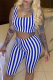 Blue Casual Striped Patchwork Square Collar Sleeveless Two Pieces