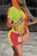 Grass Yellow Fashion Casual Patchwork Basic Zipper Collar Short Sleeve Two Pieces