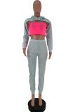 Grey Polyester adult Fashion Active Patchwork Two Piece Suits perspective Solid crop top asymmetrical pen