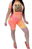 Orange Fashion Casual adult Ma'am Print Gradient Two Piece Suits pencil Short Sleeve Two Pieces