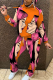 Orange Street Print Patchwork Hooded Collar Long Sleeve Two Pieces