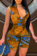 Yellow Fashion Casual Print Basic Zipper Collar Skinny Romper