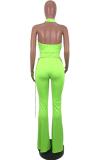 Fluorescent green Casual Fashion Hollow Asymmetrical Solid Backless bandage Polyester Sleeveless Asymmetrical Collar