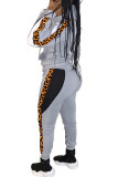 Black Casual Leopard Print Two Piece Suits Patchwork pencil Long Sleeve