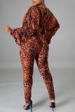 Leopard Print Fashion Sexy Leopard Backless V Neck Regular Jumpsuits