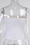 White Sweet Solid Backless Fold Strapless Mid Waist Tops