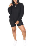 Black Fashion Casual Adult Polyester Solid O Neck Long Sleeve Regular Sleeve Regular Two Pieces