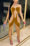 Red Fashion Sexy Patchwork Solid See-through O Neck Skinny Jumpsuits