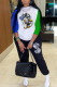 Turquoise Casual Print Patchwork Pocket O Neck Long Sleeve Two Pieces