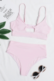 Pink Sexy Solid Hollowed Out Split Joint Swimwears