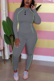 Pink Sexy Solid Split Joint O Neck Long Sleeve Two Pieces