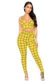 Red Plaid Stitching Mid Waist bandage Two-piece suit