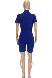Red Fashion Casual Patchwork See-through Zipper Collar Skinny Romper
