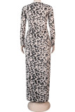 Leopard Print Sexy Print Leopard Patchwork O Neck Long Sleeve Two Pieces
