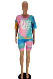 Pink venetian Fashion Casual Print Tie Dye Two Piece Suits pencil Short Sleeve Two Pieces