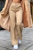 Khaki Fashion Casual Solid Basic High Waist Straight Trousers