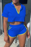 Yellow Sportswear Solid Patchwork Turndown Collar Sleeveless Two Pieces
