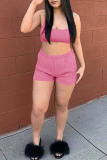 Pink Sportswear Solid Patchwork U Neck Sleeveless Two Pieces