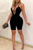 Pink Fashion Sexy Solid Hollowed Out Backless Spaghetti Strap Skinny Romper