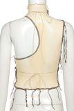 Yellow Street Color Block Tassel Half A Turtleneck Tops