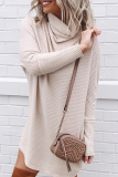 Apricot Casual Solid Patchwork Turtleneck Straight Dresses