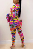 colour Fashion Sexy Adult Print Hollowed Out V Neck Skinny Jumpsuits