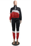 Black Casual Sportswear Patchwork Basic Zipper Collar Long Sleeve Two Pieces