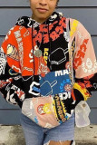 Multicolor Casual Print Hooded Collar Tops