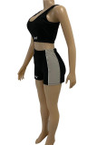 Black Casual Sportswear Print Patchwork U Neck Sleeveless Two Pieces