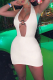 White Sexy Solid Hollowed Out Halter Pencil Skirt Dresses