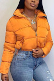 Orange Casual Cotton Solid Turndown Collar Outerwear