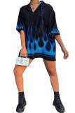 As Show Turndown Collar Short Sleeve Patchwork Print Blouses & Shirts
