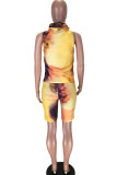 Pink Polyester Fashion Sexy adult Ma'am Print Tie Dye Two Piece Suits Straight Sleeveless Two Pieces