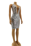 Green Sexy Print Patchwork V Neck Pencil Skirt Dresses
