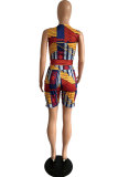 Multi-color Polyester Fashion Casual Patchwork Print Straight Two-Piece Short Set