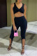 Black Fashion Sexy Solid Asymmetrical V Neck Sleeveless Two Pieces