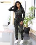 Army Green Elastic Fly Mid Print camouflage pencil Pants Two-piece suit