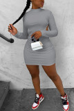 White Fashion Sexy adult Ma'am Cap Sleeve Long Sleeves half high collar Pencil Dress Knee-Length Solid backless Dresses
