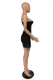 Rose Red Fashion Sexy Solid Backless One Shoulder Sleeveless Dress