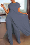 Grey venetian Casual Solid Two Piece Suits Loose Short Sleeve Two Pieces