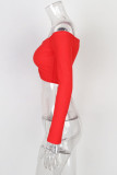 White Red Black Blue Pink Orange One word collar Long Sleeve Solid Tops
