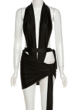 Pink Sexy Solid Bandage Halter Sleeveless Two Pieces