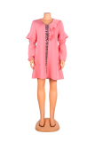 Pink Casual Solid Patchwork O Neck Cake Skirt Dresses